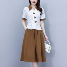 批发大码女装2026中年妈妈洋气盘扣气质短袖上衣<b class='q'>时尚</b>减龄半身裙套装