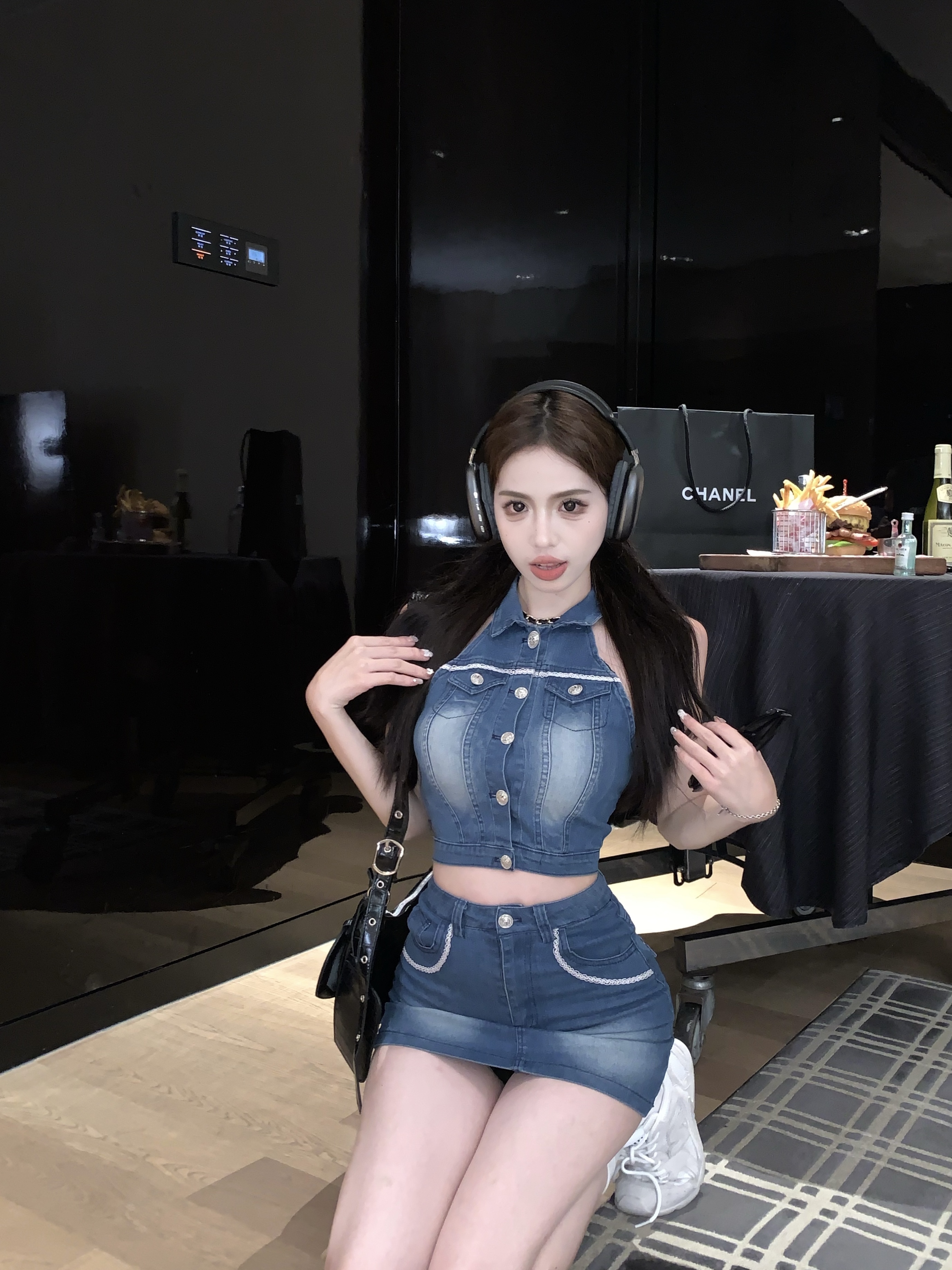 실사 정가 뜨거운 여름 데님 세트 여성 행침 목 조끼 맨위 달콤한 매운맛 타이트 스커트 미니 스커트 반신 스커트 트렌디