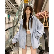 批发休闲运动风长袖夹克外套女<b class='q'>夏</b>季新款慵懒宽松百搭长袖连帽防晒上衣