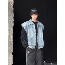 批发春<b class='q'>夏</b>新款潮流帅气百搭马甲宽松牛仔男美式接头高阶复古男女同款