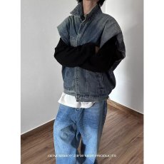 批发春<b class='q'>夏</b>新款潮流帅气百搭马甲宽松牛仔男美式接头高阶复古男女同款