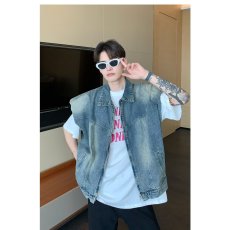 批发春<b class='q'>夏</b>新款潮流帅气百搭马甲宽松牛仔男美式接头高阶复古男女同款