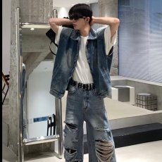 批发春<b class='q'>夏</b>新款潮流帅气百搭马甲宽松牛仔男美式接头高阶复古男女同款