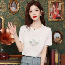 批发圆领短袖T恤衫雪纺衫上衣2026夏季新款<b class='q'>OL</b>宽松显瘦洋气小衫女<b class='q'>衬衣</b>