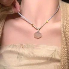 批发新中式复古风禅意莲花项链百搭气质仿玉髓锁骨链国潮小众编织颈链