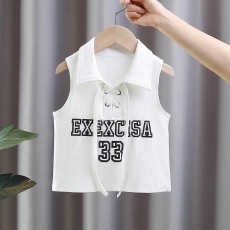 批发新款<b class='q'>夏</b>装女童t恤<b class='q'>夏</b>有领短袖儿童POLO衫童装印花白色T上衣中大童女