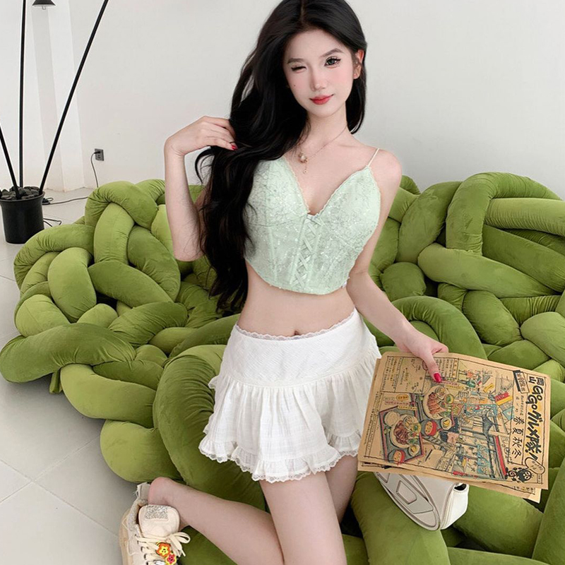 2024 New White Lace Trim Cake A-Line Skirt Women's Autumn Ballet Style High Waist White Puff Skirt