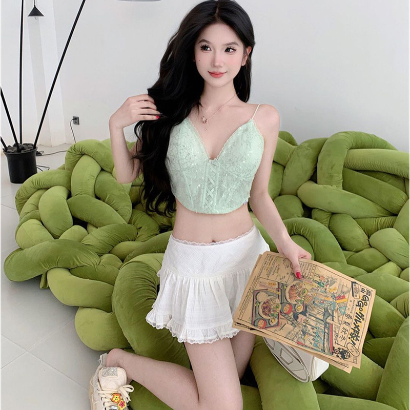 2024 New White Lace Trim Cake A-Line Skirt Women's Autumn Ballet Style High Waist White Puff Skirt