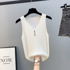 批发新款V领背心吊带衫<b class='q'>女装</b>修身内搭无袖上衣白色外穿薄款针织打底衫