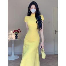 批发外贸品质针织半高领背心裙<b class='q'>连衣裙</b>收腰针织正肩长裙女夏性感包臀裙
