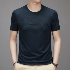 批发夏季新款圆领套头短袖t恤男中青年<b class='q'>商务</b>休闲薄款冰丝潮牌爸爸装T恤