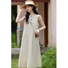 批发实拍2026年夏季<b class='q'>新款</b> 日系简约设计感小众松弛感圆领无袖连衣裙