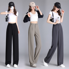 批发窄版阔腿裤女2025春秋垂感高腰显瘦直筒裤<b class='q'>时尚</b>冰丝清凉西装裤长裤