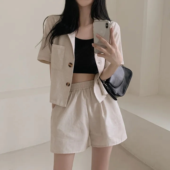 LN35323# chic时尚休闲上衣+短款套装 服裝批發女裝批發服飾貨源