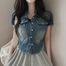 批发已出货  短款收腰洗白<b class='q'>牛仔</b>衬衫<b class='q'>外套</b>