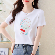 批发t恤女短袖宽松夏装2026新款气质<b class='q'>女装</b>纯棉新中式国风印花显瘦上衣