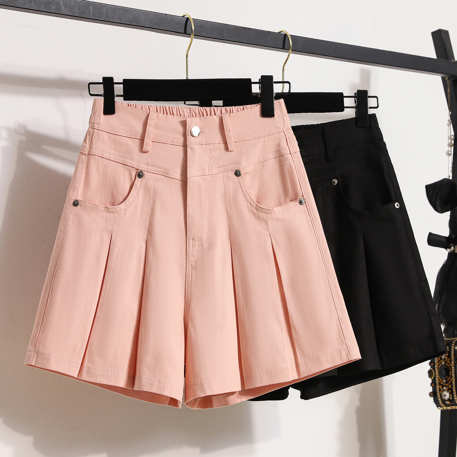 RY1968# 实拍夏新款大码宽松百褶牛仔短裤胖MM显瘦裙裤洋气休闲女热裤