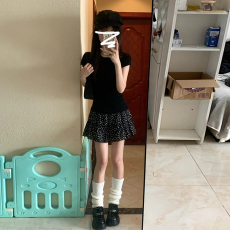 批发黑色碎花半身裙<b class='q'>女</b>夏季新款小个子a字半裙高腰蛋糕裙甜美风短裙子