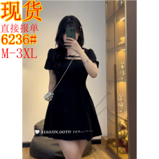 批发倾城之恋微胖mm夏季纯欲短袖<b class='q'>连衣裙</b>显瘦甜美小黑裙