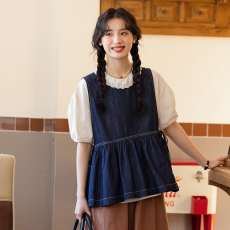 批发实拍2026夏季新款森系文艺复古百搭牛仔马甲日系宽松上衣女