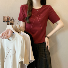 批发<b class='q'>实拍</b>2026夏装新款胖mm<b class='q'>大码</b>女时尚百搭圆领蝴蝶结正肩短袖T恤