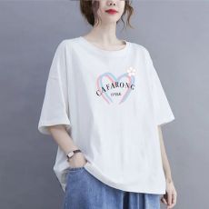 批发200斤大码夏季印花T恤女宽松显瘦遮肉纯棉半袖百搭圆领上衣体恤衫