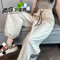 批发韩国外贸工装裤白色休闲运动裤女秋装薄款束脚阔腿<b class='q'>高腰</b>小个子长裤