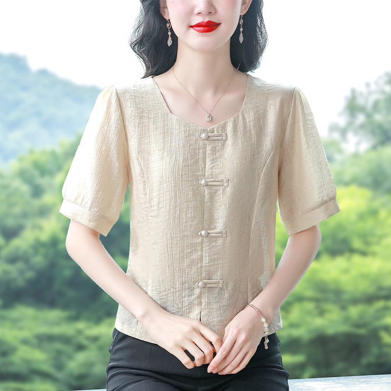 스팟 고급 센스 중국어 국가 바람 연령 감소 셔츠 여름 여자 새로운 패션 연령 감소 와일드 디자인 센스 맨위