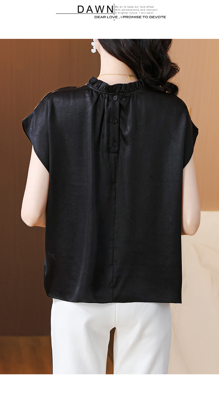 香云纱短袖上衣女2024夏季中老年妈妈轻奢桑蚕丝黑色宽松t恤小衫