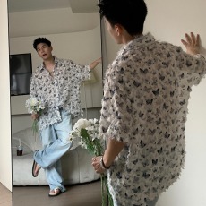 批发小众蝴蝶毛边流苏设计感衬衫夏季高级感痞帅衬衣休闲外套防晒衣