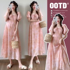 批发实拍~夏季甜美淑女气质森系蝴蝶泡泡袖宽松舒适孕妇连衣裙