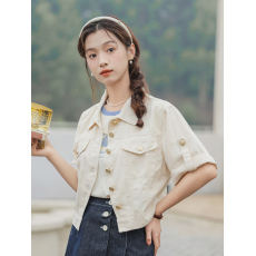 批发复古翻领牛仔外套女2026夏季韩版<b class='q'>百搭</b>水洗短款牛仔衣休闲短袖夹克