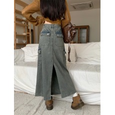 批发实拍夏季新款百搭显瘦工装牛仔女韩版洋气中长款复古<b class='q'>半身裙</b>潮