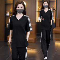 批发L--5XL时尚休闲<b class='q'>运动</b>套装女夏季新款大码宽松减龄藏肉显瘦薄款