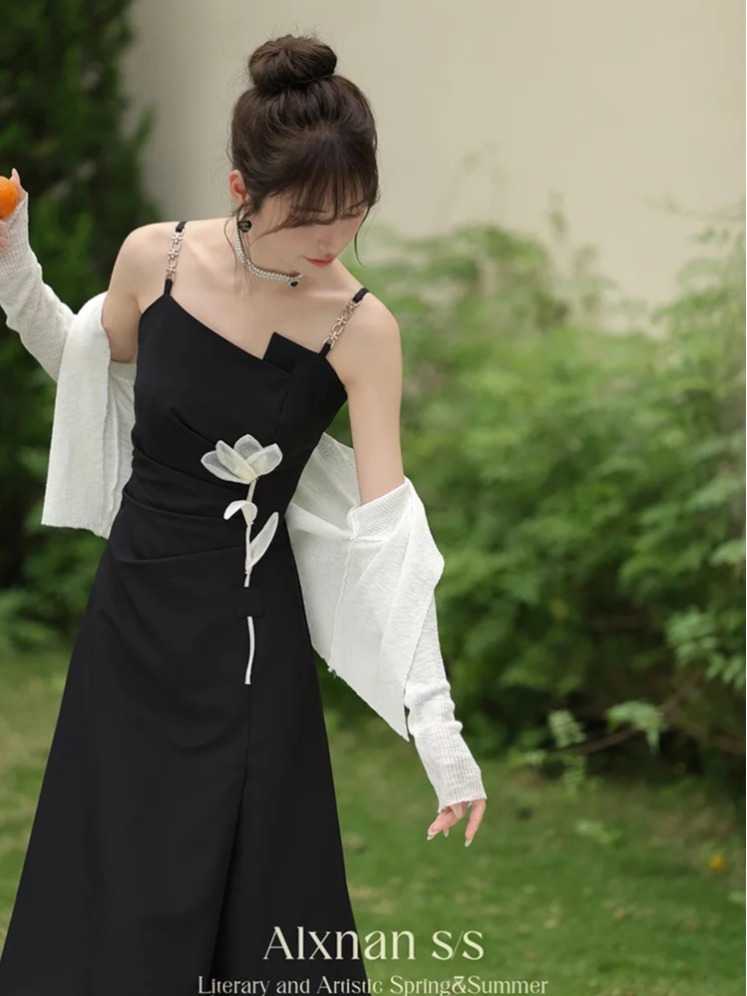LN42826# 江不离云意花语新中式黑色吊带裙夏季新款设计感国风裙子 服裝批發女裝批發服飾貨源