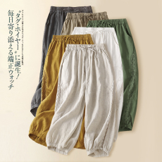 批发实拍文艺纯色亚麻蕾丝拼接<b class='q'>哈伦裤</b>宽松百搭薄款棉麻七分灯笼裤子<b class='q'>女</b>