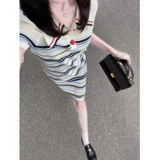 批发2026小个子显高polo领裙子夏季新款遮肚子减龄休闲条纹T恤连衣裙