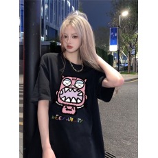 批发潮美式复古卡通趣味黑色短袖t恤女春夏情侣装上衣服