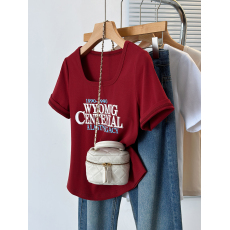 批发<b class='q'>实拍</b>2026夏装新款胖mm<b class='q'>大码</b>女百搭休闲字母印花u领正肩短袖T恤