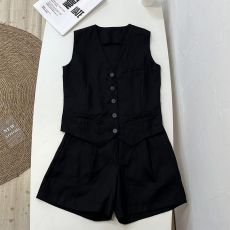 批发<b class='q'>时尚</b>套<b class='q'>装</b>气质无袖西<b class='q'>装</b>马甲背心上衣女夏季休闲直筒短<b class='q'>裤</b>黑色两件套