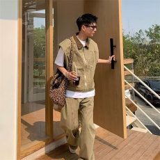 批发宽松休闲百搭夹克男简约复古风潮牌廓形设计感坎肩马甲