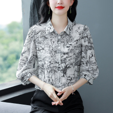 批发实拍雪纺衬衫女妈妈衬衣2026春夏季新款七分袖桑蚕丝上衣洋气小衫