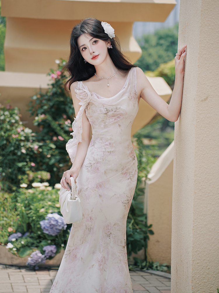 RY2027# 实拍 温柔纯欲风斜裁荡领显瘦连衣裙套装 上架+40