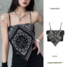 批发四面弹甜辣美背肚兜式腰果花吊带设计小众外穿背心短款内搭上衣