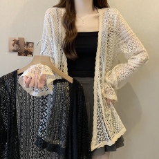 批发实拍~大码新款胖mm蕾丝<b class='q'>针织衫</b>防晒开衫女春季披肩外套薄款上衣
