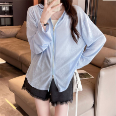 批发实拍后包领竹节丝针织双头拉链<b class='q'>开衫</b>薄外套女新款连帽防晒衣