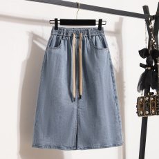 批发实拍<b class='q'>夏</b>款大码宽松薄款休闲松紧腰天丝弹力牛仔半身裙胖MM天丝中裙