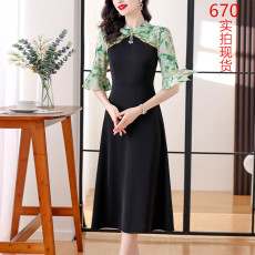 批发复古国风中式<b class='q'>连衣裙</b>女2026春夏季新款拼接立领印花改良旗袍裙子