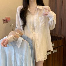 批发实拍 胖MM法式长袖上衣开衫+短裤外套两件套薄款防晒衣女