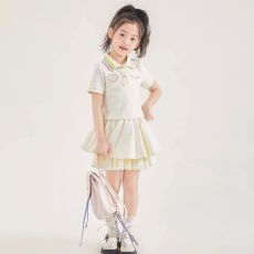 批发<b class='q'>女童</b>Polo领<b class='q'>套装</b>2026夏装新款洋气时尚中大童休闲条纹<b class='q'>短袖</b>半身裙子